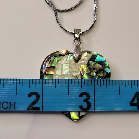 Mens Heart Shape Pendant Chain Genuine Abalone Pendant Necklace - Picture 6 of 10